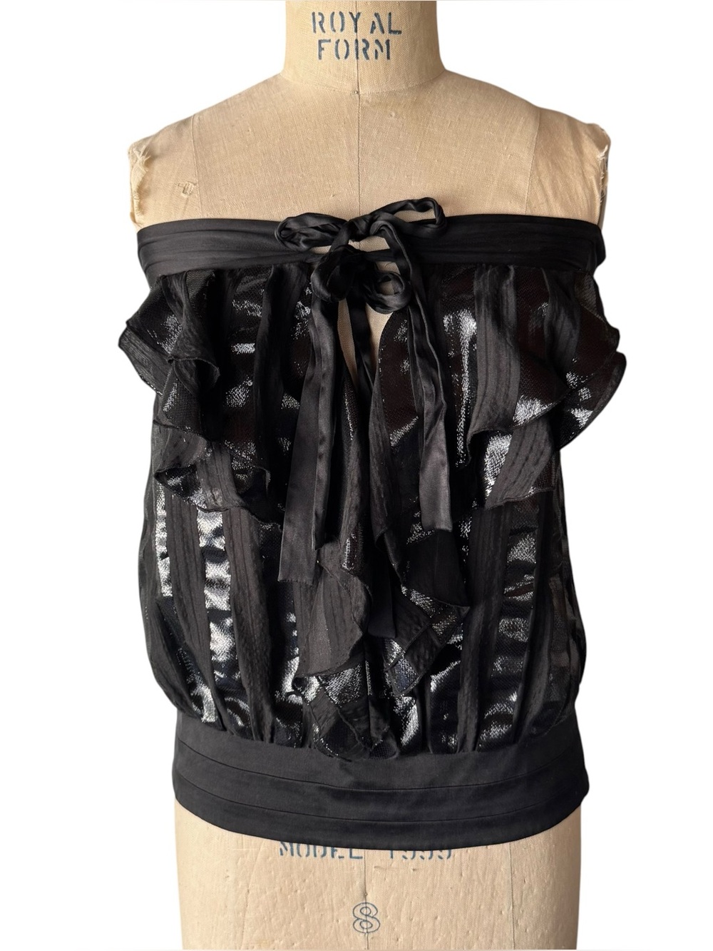 Vintage Y2K Bebe Black Silk Ruffle Tube Top